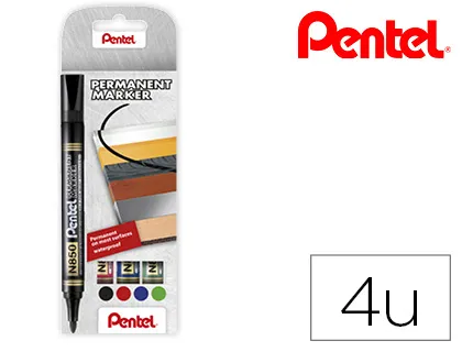 Marcador Pentel N850 Permanente em Blister de 4 Unidades Cores Preto, Vermelho, Azul e Verde