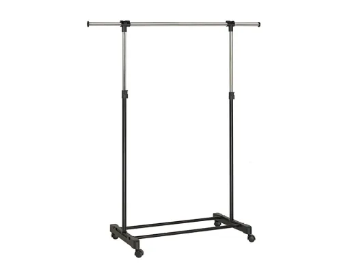 Cabide Extensível Unilux Com 4 Rodas Giratórias Com Altura Ajustável Preta / Cromada 80/150 cm