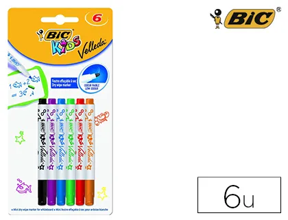 Marcador Bic Kids Velleda para Quadro Blister de 6 Cores Sortidas