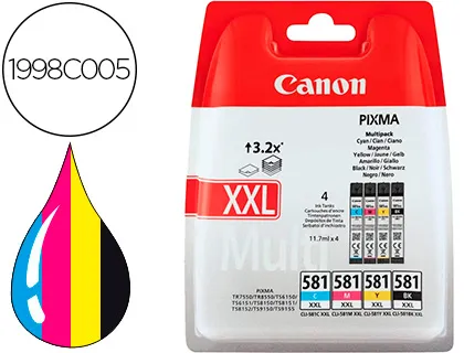 Tinteiro Canon Pgi-580/Cli-581 XXL Pixma para Ts6150 / Ts8150 /Tr7550 / Tr8550 Multipack Preto Amarelo Cian