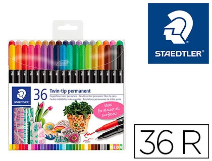 Marcador Staedtler Permanente Dupla Ponta 3187 Estojo de 36 Unidades Cores Sortidas