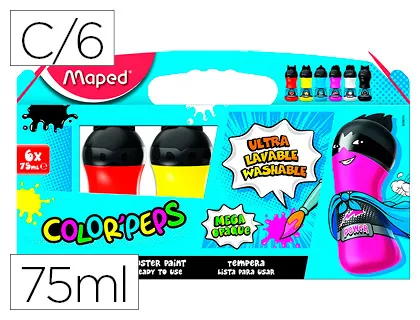 Guache Maped Color Peps Ultra Lavavel Caixa de 6 Cores Sortidas Primarios 75 Ml