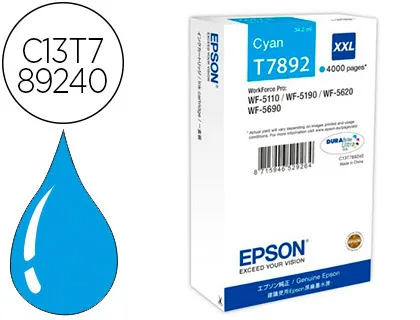 Tinteiro Epson T7892 XXL wf-5110 / 5190 / 5620 / 5690 Ceu Alta Capacidade