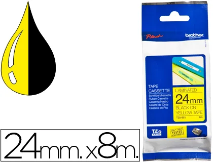 Fita Brother tz-651 Laminado Amarelo-Preto 24mm x 8m