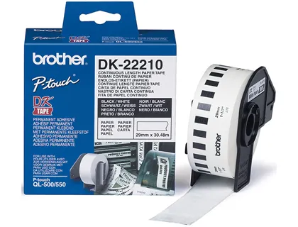 Etiquetas Continuas Brother Dk22210 Branco 29mm X 30,48m Papel Termico