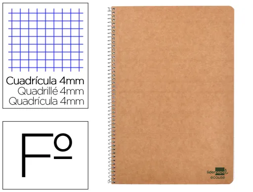 Caderno Espiral Folio Ecouse Tapa Cartulina Kraft 80 Folhas Papel Reciclado 60 gr Cuadro 4 Mm. Con Margen