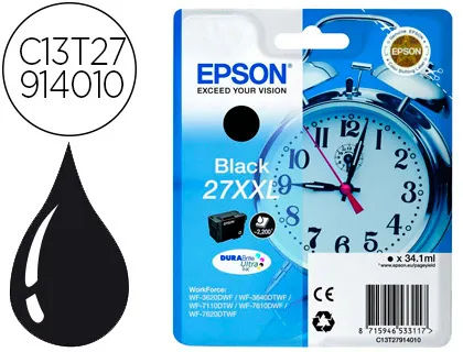 Tinteiro Epson 27xxl Wf3620 / 3640 / 7110 / 7610 / 7620 Preto 2.200 Pag