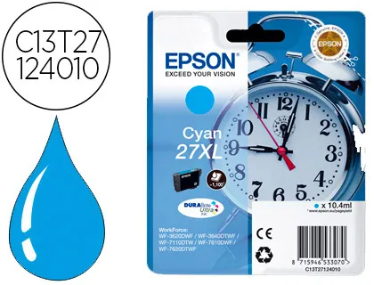 Tinteiro Epson 27xl Wf3620 / 7110 / 7610 / 7620 Cyan 1.100 Pag