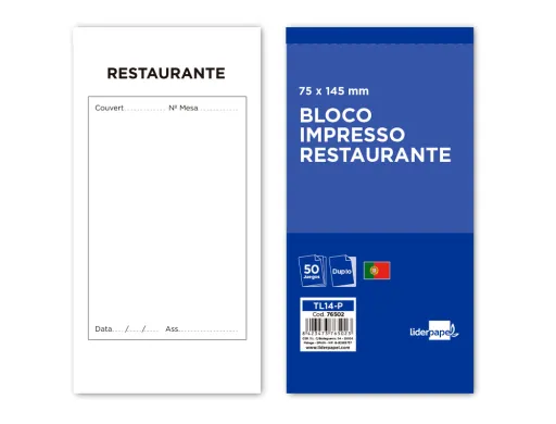 Bloco Restaurante 145x75 mm Original e Copia Texto em Portugues