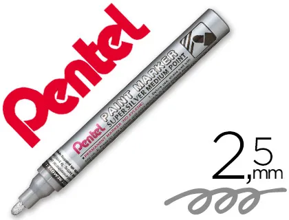 Marcador Pentel Permanente Mmp10-z Prateado para Pinturas Decorativas. Ponta Media