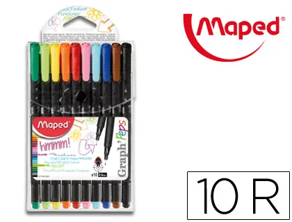 Marcador Maped Ponta de Metal Graph Peps Fine Liner Estojo de 10 Cores Sortidas