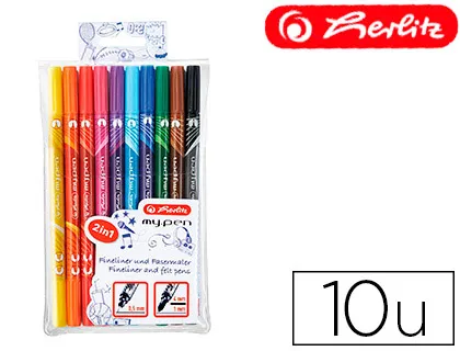 Marcador Herlitz My-Pen Dupla Ponta 0,5/4 mm Blister de 10 Cores Sortidas