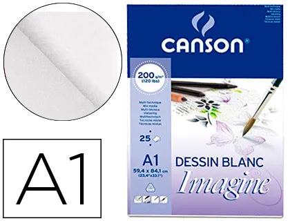 Bloco de Desenho Multitecnicas Canson Imagine Din a1 Colado Liso 59,4x84,1 cm 25 Folhas 200 gr