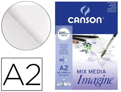 Bloco de Desenho Multitecnicas Canson Imagine Din a2 Colado Liso 42x59,4 cm 50 Folhas 200 gr