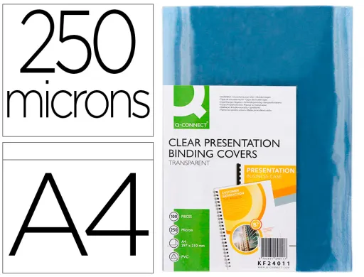 Capa de Encadernação Q-Connect Pvc Din A4 Incolor 250 Microns Pack de 100 Unidades