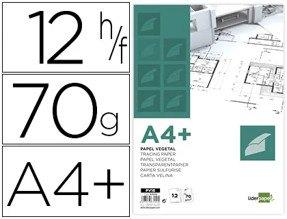 Bloco de Papel Vegetal Din A4+ 320x240mm 70 gr Bolsa de 12 Folhas