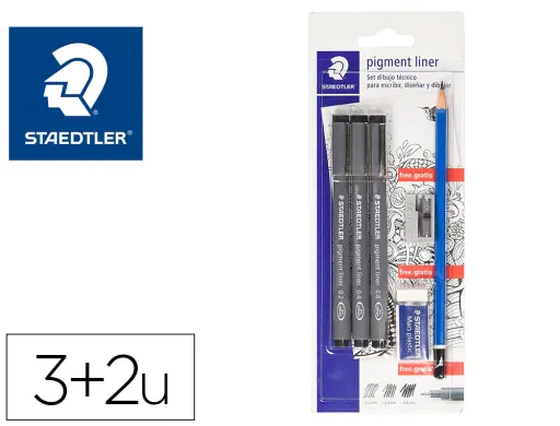 Marcador Staedtler Calibrado Micrometrico 308 Negro Blister de 3 Und + Goma Lapis Y Sacapuntas de Regalo