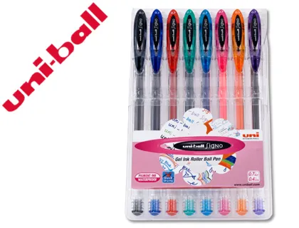 Caneta Roller Uni Ball um-120 Sign0 0,7 mm Tinta Gel Estojo de 8 Cores Basicas