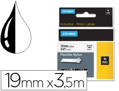 Fita Dymo Rhino Nylon Flexível Branco-Preto 19 mm X 3,5