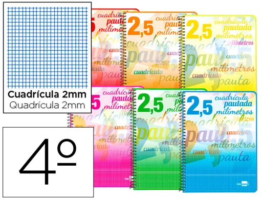 Caderno Espiral 40 Folhas Din A5 Cuadriculado 2,5 mm 70 gr Com Margem a Colores