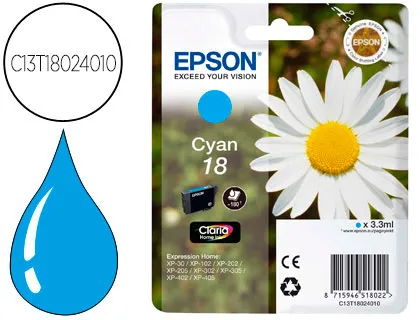 Tinteiro Epson T1802 Ciano Expression Home xp-102 xp-205 xp-305 xp-405 Capaciidad 180 Pag