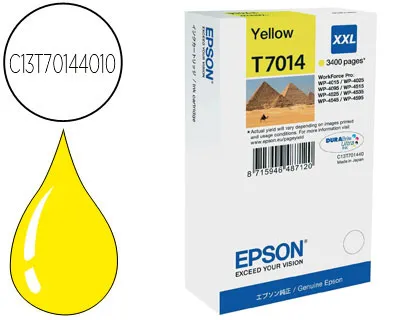 Tinteiro Epson Stylus T7014 Amarelo XL wp-4000 4500 Capacidade 3400 Pag