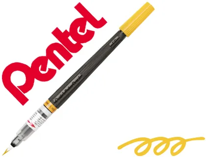 Pincel com Tinta a Base de Agua Pentel Gfl Amarelo Alaranjado Ponta de Nylon Portatil com Tampa