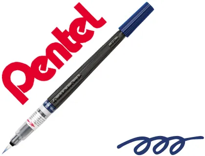 Pincel com Tinta a Base de Agua Pentel Gfl Azul Metálico Ponta de Nylon Portatil com Tampa Recarregavel