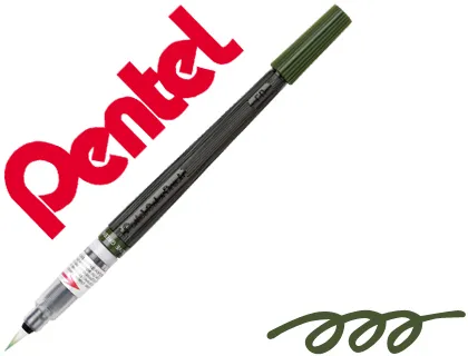 Pincel com Tinta a Base de Agua Pentel Gfl Verde Azeitona Ponta de Nylon Portatil com Tampa