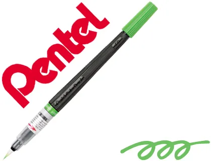 Pincel com Tinta a Base de Agua Pentel Gfl Verde Claro Ponta de Nylon Portatil com Tampa Recarregavel