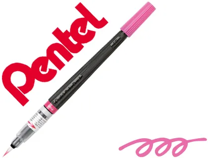 Pincel com Tinta a Base de Agua Pentel Gfl Rosa Ponta de Nylon Portatil com Tampa Recarregavel