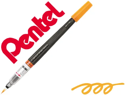 Pincel com Tinta a Base de Agua Pentel Gfl Laranja Ponta de Nylon Portatil com Tampa Recarregavel