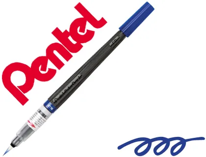 Pincel com Tinta a Base de Agua Pentel Gfl Azul Ponta de Nylon Portatil com Tampa Recarregavel