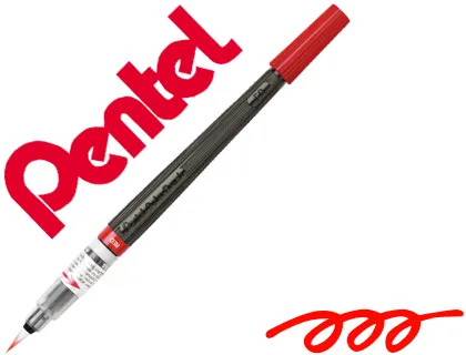 Pincel com Tinta a Base de Agua Pentel Gfl Vermelho Ponta de Nylon Portatil com Tampa Recarregavel