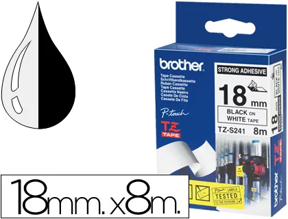 Fita Brother tz-S241 Super Adesiva Branco-Preto 18mm X 8m