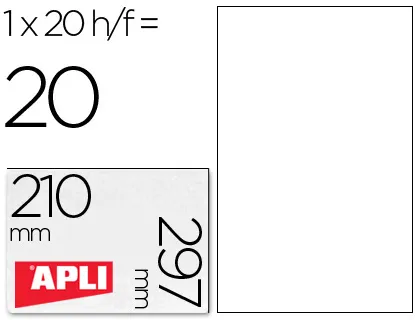 Etiquetas Adesivas Apli de Poliester Resistente a Intemperie para Impressora Tinteiro e Laser 210x297 mm