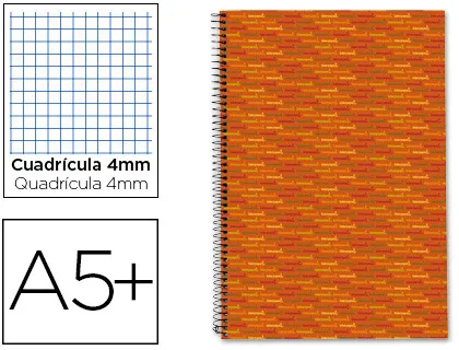 Caderno Espiral Quarto 80 F Quadriculado 4 mm 70 Grs Capa Forrada Laranja