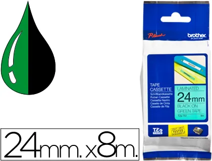 Fita Brother tz-751 Laminada Verde-Preto 24mm x 8m