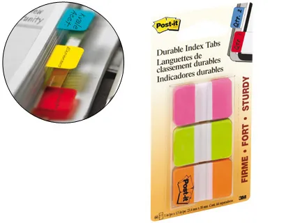 Bandas Separadoras Post-it Index , 3 Cores Rosa, Verde e Laranja