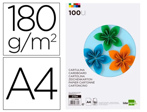 Cartolina 180 gr 100 Folhas Din A4 10 Cores Sortidas