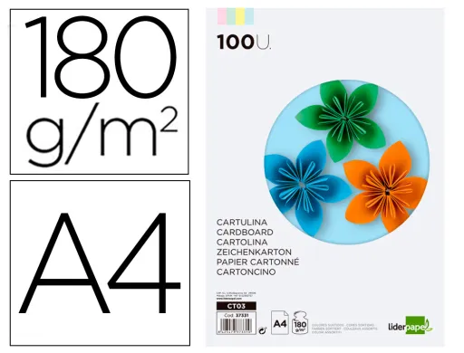 Cartolina 180 gr 100 Folhas Din A4 Cores Sortidas