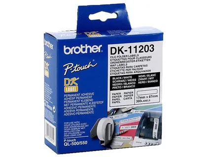 Etiquetas Precortadas Brother Dk11203 Branca 17 mm x 87 mm Papel Termico para Pastas 300 Etiquetas