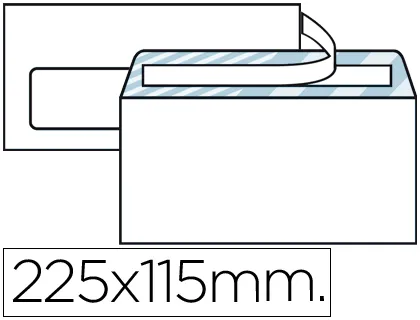 Envelope Americano Branco 115x225 mm Tira de Silicone Janela Esquerda Pack de 500 Unidades