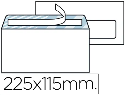 Envelope Americano Branco 115x225 mm Tira de Silicone Janela Direita Pack de 500 Unidades