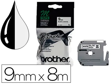 Fita Brother m-K221 Preto-Branco 9 mm X 8 mt Consumiveis para Máquina de Gravar pt-65/75/85/110