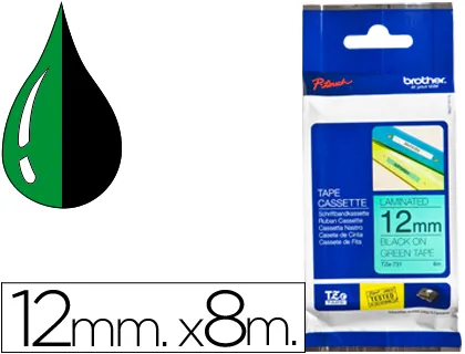 Fita Brother tz-731 Laminada Verde-Preto 12mm X 8m