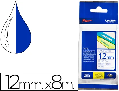 Fita Brother tz-233 Laminada Branco-Azul 12mm x 8m