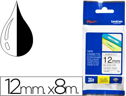 Fita Brother tz-231 Laminada Branco-Preto 12mm X 8m