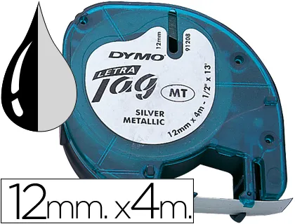 Fita Dymo Metalizada 12mmx4mt-Preto/Prata para Máquina Letratag