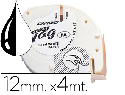 Fita Dymo Papel 12mmx4mt -Preto/Branco para Letratag